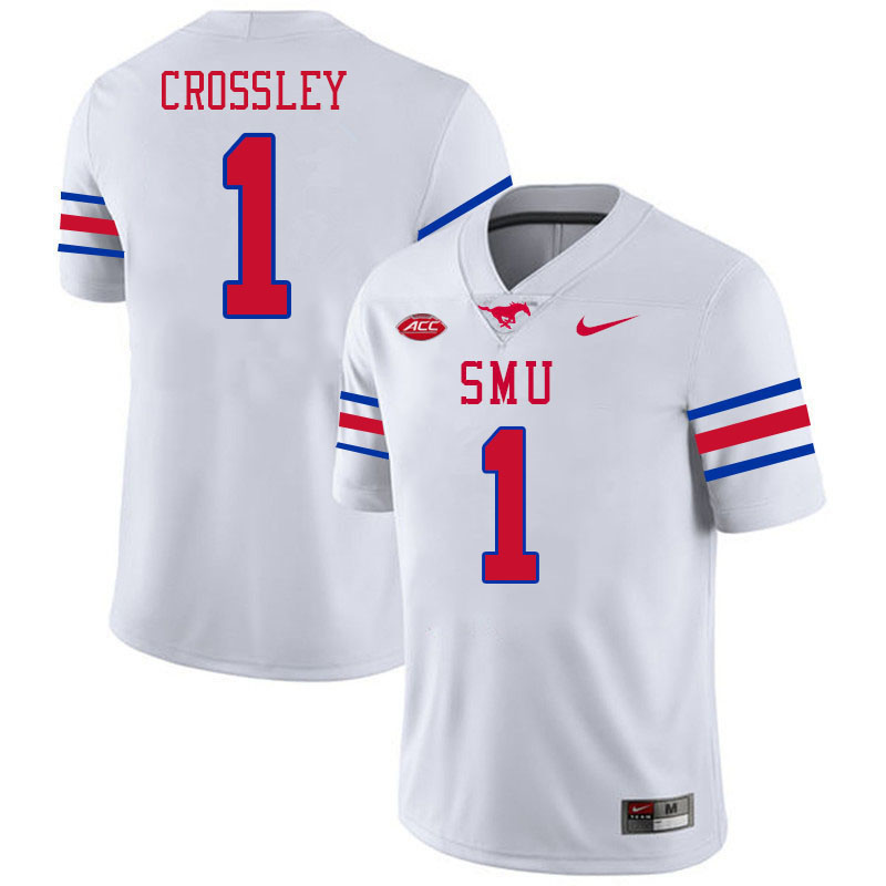 SMU Mustangs #1 Brandon Crossley College Football Jerseys Stitched Sale-White